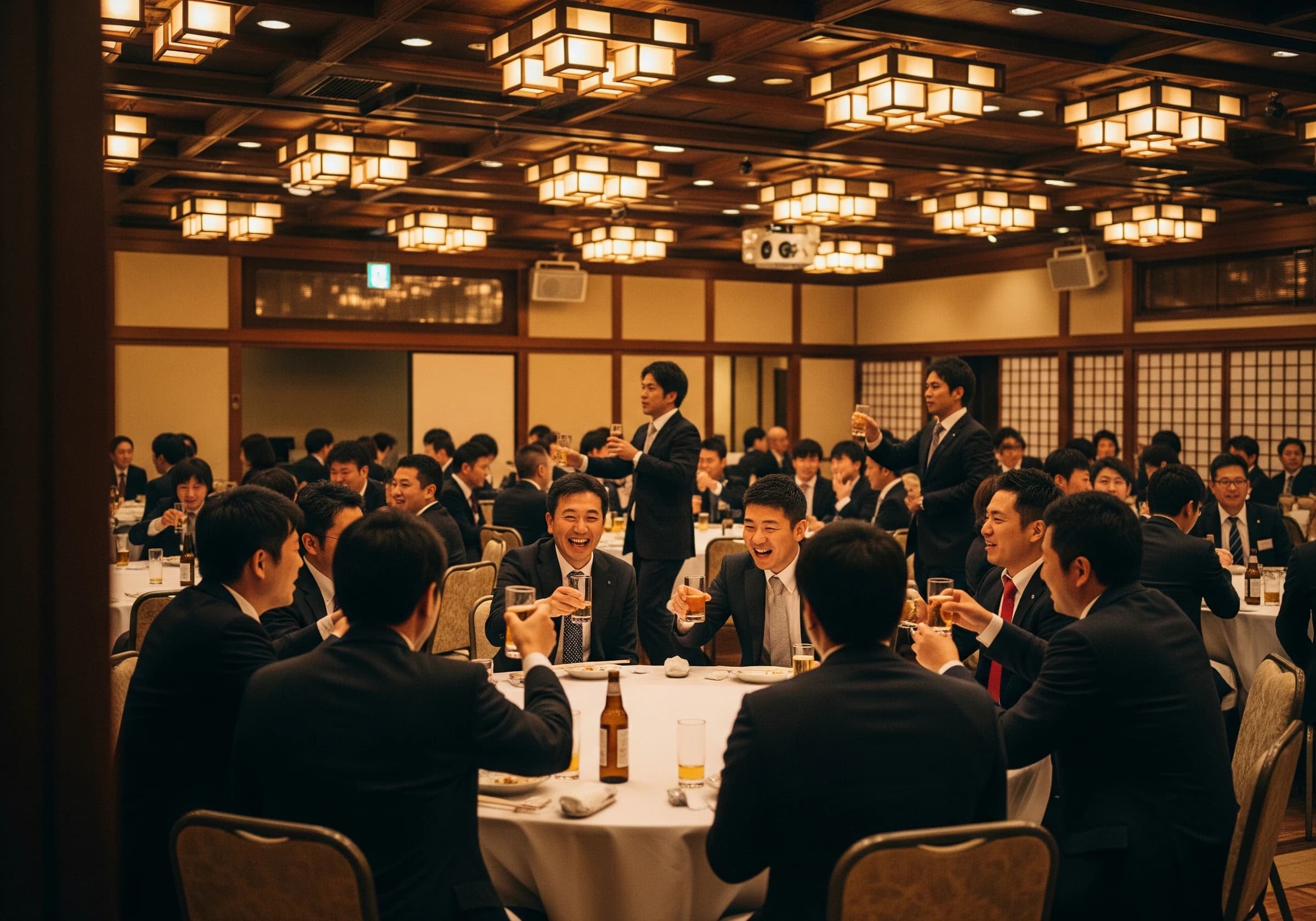 宮美殿の宴会場で行われる企業の宴会の様子